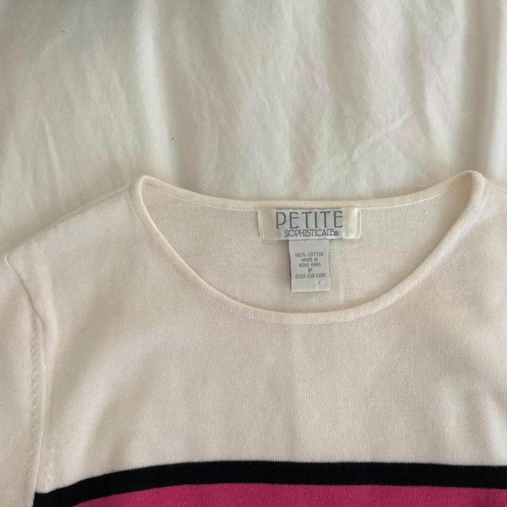 Vintage white and pink striped Petite retro top - Picture 2 of 3